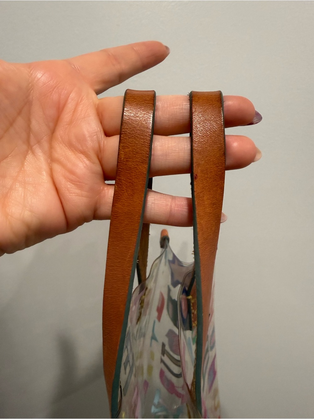 Dooney & Bourke Clear Multicolor clear Letter Print Tote with Brown Handles - Picture 3 of 6